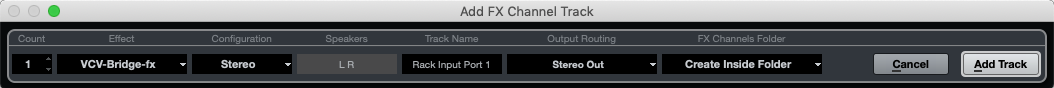 Load VCV-Bridge-fx onto an FX Channel Track.