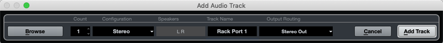 Add an Audio Track to record Rack's output.